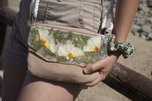 Load image into Gallery viewer, Lily Botanical crossbody bag, 8.25 inches x 6.25 inches daily bag, adjustable/removable straps, magnetic closure, pressed flower in resin, lightweight daily bag