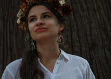 Load image into Gallery viewer, Fall Collection - Viola Garden statement dangles, Hammered brass