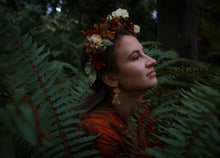 Load image into Gallery viewer, Fall Collection- Dark red amaranthus garden dangles, hammered brass