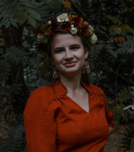 Load image into Gallery viewer, Fall Collection- Dark red amaranthus arch, walnut wood with brass bezel