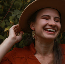 Load image into Gallery viewer, Fall Collection- Dark red amaranthus garden dangles, hammered brass