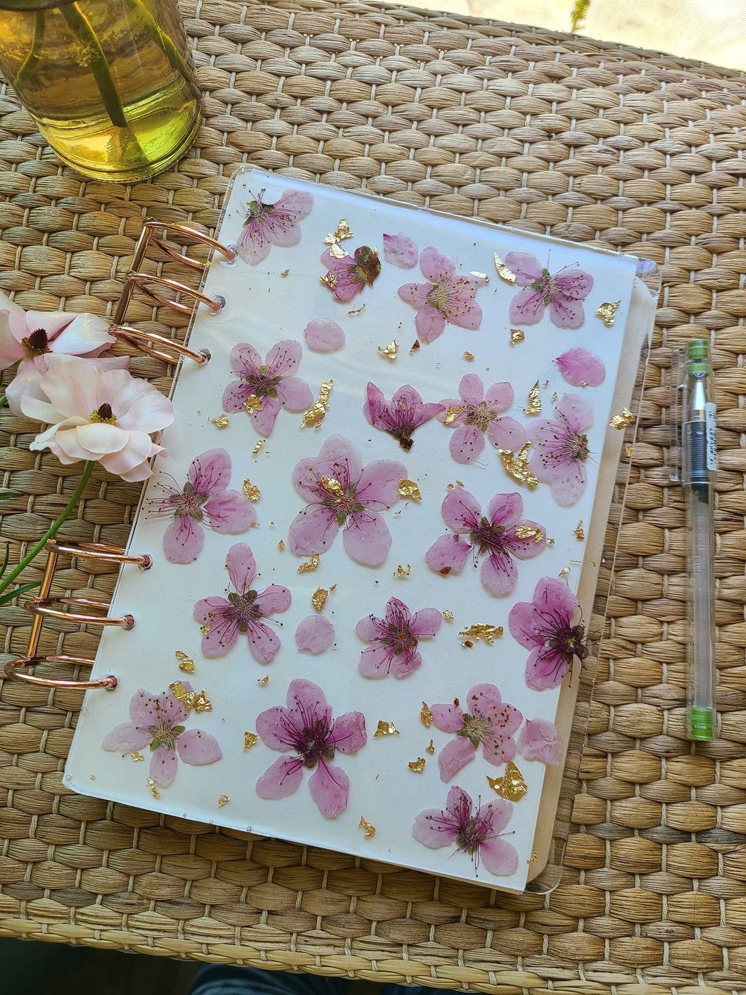 Blossom A5 notebook,  5.9 inches x 8.2 inches, custimizable inside, customizable notebook rings