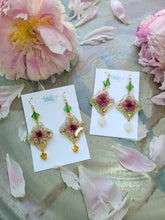 Load image into Gallery viewer, Flower Tile Collection- Vintage Green Glass Bead, Opaque Jade Earrings
