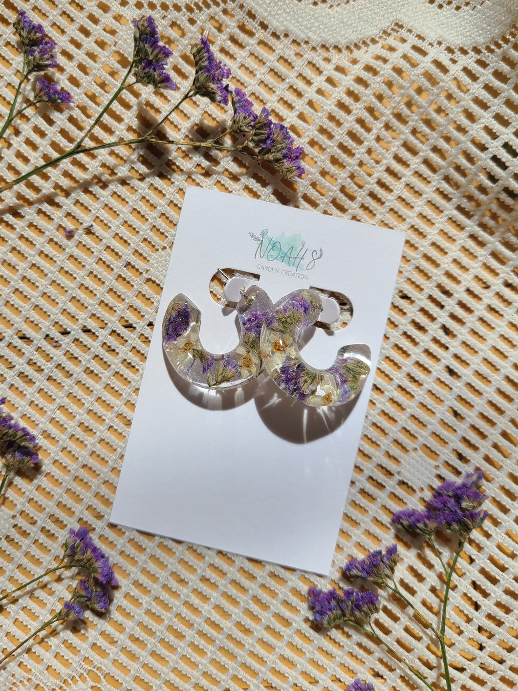 Flower Hoop Collection- Chunky Huggie Hoops, purple spring flowers