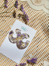 Load image into Gallery viewer, Flower Hoop Collection- Chunky Huggie Hoops, purple spring flowers

