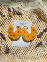 Load image into Gallery viewer, Flower Hoop Collection- statement large hoop earrings, orange Marigold
