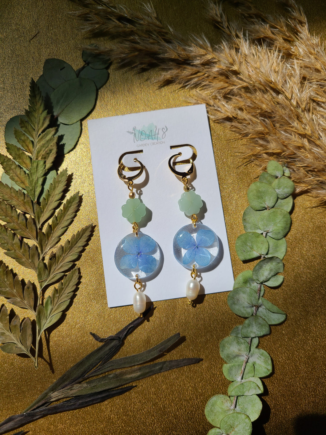 Summer Collection- simple light blue hydrangea with clasp earrings