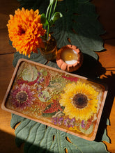 Load image into Gallery viewer, Large Rectangle Wooden Sunflower Vanity Tray, 13.5inches x 8 inches, real pressed flower in resin, FDA food safe resin

