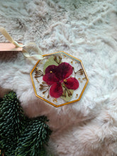 Load image into Gallery viewer, Holiday Ornament- geometric shapes with pressed flowers
