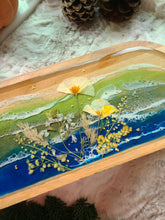 Load image into Gallery viewer, Large Oval Wooden California Coast Poppy Vanity Tray, 14inches x 6 inches, real pressed flower in resin, FDA food safe resin
