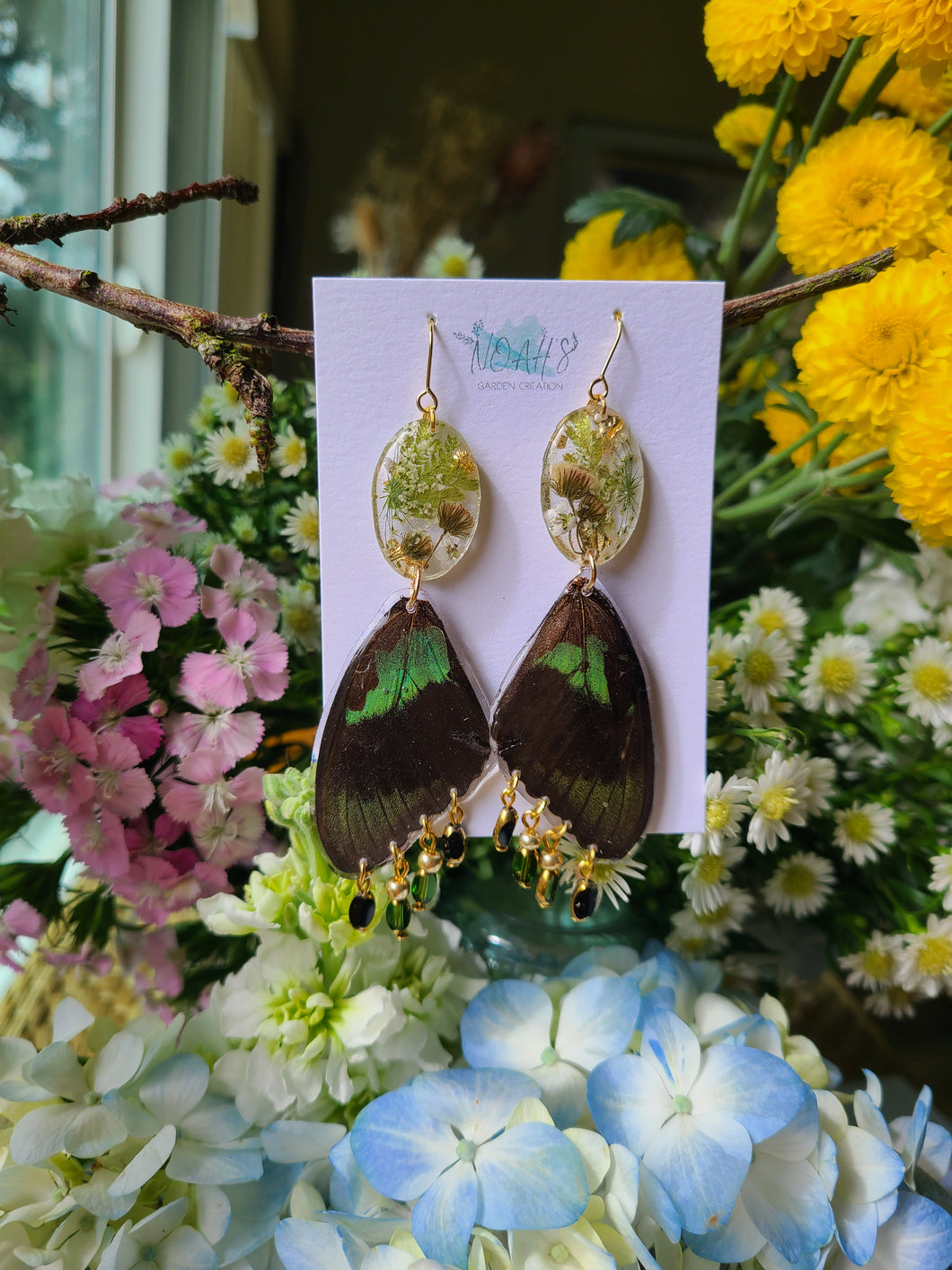 Spring Butterfly Collection- Dark green Wings with fern top