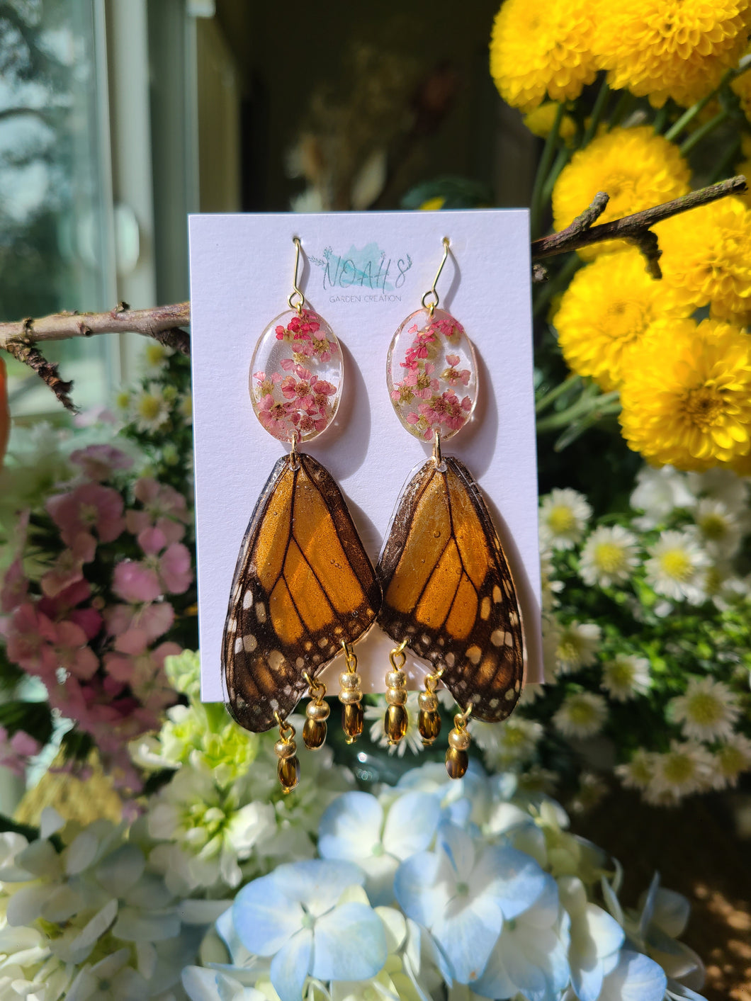 Spring Butterfly Collection- Monarch Wings with Pink Yarrows