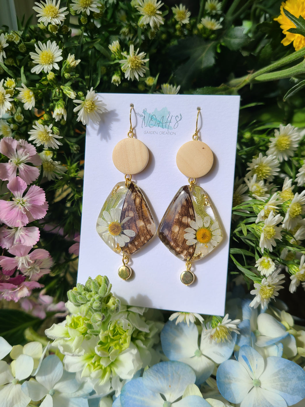 Spring Butterfly Collection- embedded Monarch Wings in resin, small tear drop shaped, wooden beads