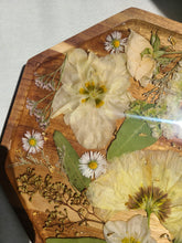 Load image into Gallery viewer, Wooden Floral Centerpiece Vanity Tray, 10 inch geometric tray, real pressed flower in resin, FDA food safe resin
