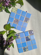 Load image into Gallery viewer, Tiled Coaster- spring hydrangeas, 4x4, light blue
