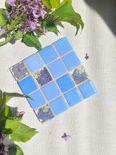 Load image into Gallery viewer, Tiled Coaster- spring hydrangeas, 4x4, light blue
