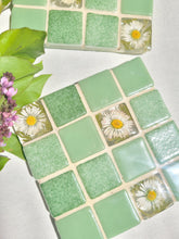 Load image into Gallery viewer, Tiled Coaster- Little Spring Daisy, 4x4, light sage green
