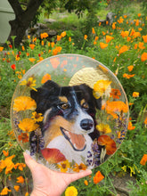 Load image into Gallery viewer, Custom Pet Portrait, 8 inch acrylic pet portraits with pressed botanicals
