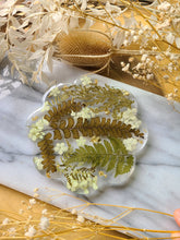 Load image into Gallery viewer, Single flower coaster, mixed ferns, real pressed flower in resin, FDA food safe resin
