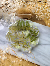 Load image into Gallery viewer, Single flower coaster, mixed ferns, real pressed flower in resin, FDA food safe resin
