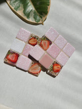 Load image into Gallery viewer, Tiled Coaster- Little strawberries tiles, 3.25x3.25, light pink tiles
