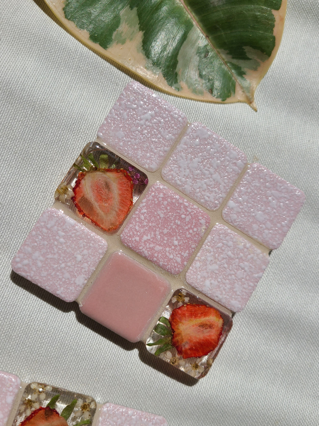 Tiled Coaster- Little strawberries tiles, 3.25x3.25, light pink tiles