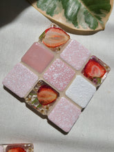 Load image into Gallery viewer, Tiled Coaster- Little strawberries tiles, 3.25x3.25, light pink tiles
