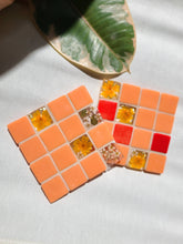 Load image into Gallery viewer, Tiled Coaster- little Marigolds, 4x4, cream orange tiles
