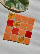 Load image into Gallery viewer, Tiled Coaster- little Marigolds, 4x4, cream orange tiles
