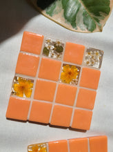 Load image into Gallery viewer, Tiled Coaster- little Marigolds, 4x4, cream orange tiles
