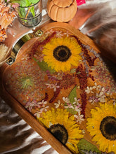 Load image into Gallery viewer, Large sunflower serving tray, 17.75 x 12inches, solid wood tray, made with FDA food safe resin
