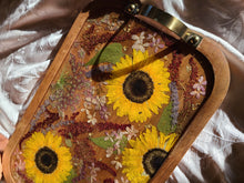 Load image into Gallery viewer, Large sunflower serving tray, 17.75 x 12inches, solid wood tray, made with FDA food safe resin
