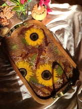 Load image into Gallery viewer, Large sunflower serving tray, 17.75 x 12inches, solid wood tray, made with FDA food safe resin
