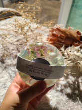 Load image into Gallery viewer, Tea light candle holder, hydrangea, real dried flower in resin, organic pebbled shape
