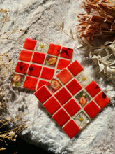 Load image into Gallery viewer, Tiled Coaster- Little strawberries, 4x4, strawberry red
