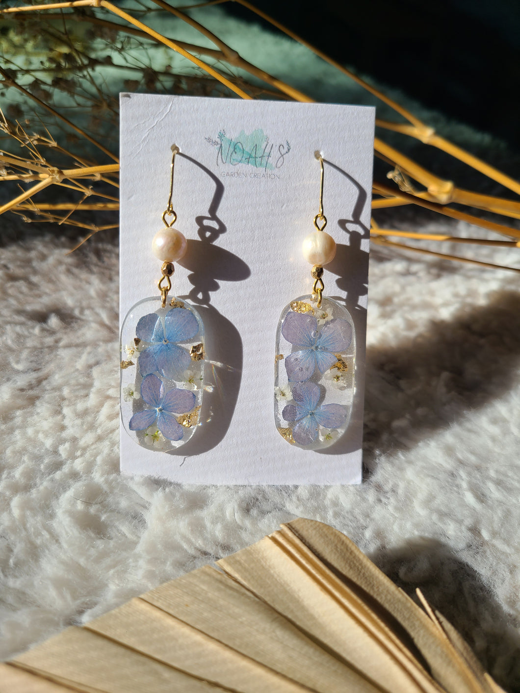 Hydrangea, blue corn flower earrings