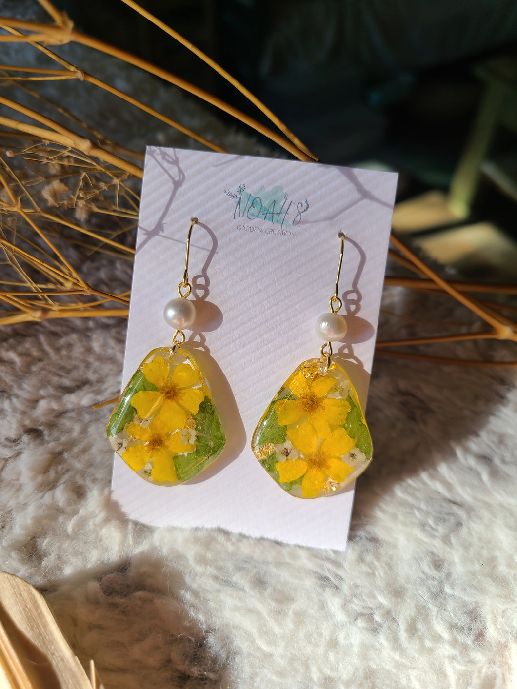 Yellow marigold, hydrangea earrings