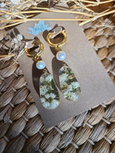 Load image into Gallery viewer, Baby&#39;s breath with freshwater pearl on golden hoops
