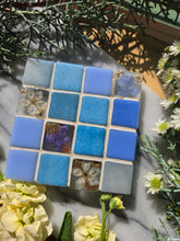 Load image into Gallery viewer, Tiled Coaster- spring hydrangeas, 4x4, light blue
