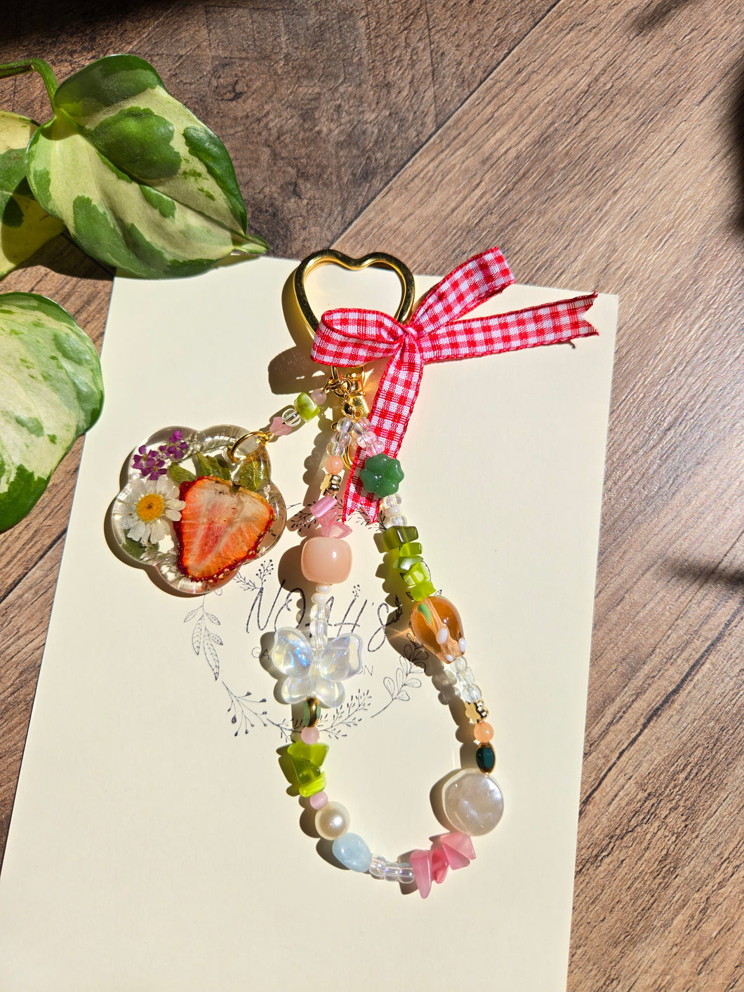 Bag Charm- Summer Strawberry Charms with Gingham Ribbon