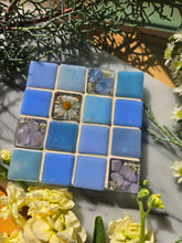 Load image into Gallery viewer, Tiled Coaster- spring hydrangeas, 4x4, light blue
