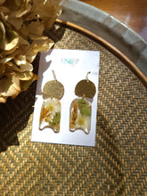 Load image into Gallery viewer, Fall Collection- Golden amaranthus daisy garden dangles, hammered brass
