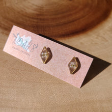 Load image into Gallery viewer, Little diamond studs, real pressed flower in resin, stainless steel posts
