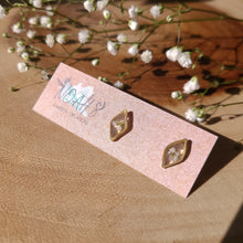 Load image into Gallery viewer, Little diamond studs, real pressed flower in resin, stainless steel posts
