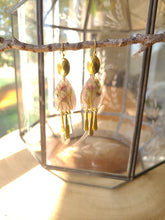 Load image into Gallery viewer, Spring collection-dusty pink blossom, real pressed flower in resin, brass tassels

