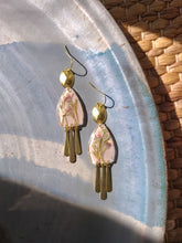 Load image into Gallery viewer, Spring collection-dusty pink blossom, real pressed flower in resin, brass tassels
