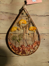 Load image into Gallery viewer, Rain Drop Mountain wall decor, Resin wall hangings, Rose gold mountains, golden moon, California poppies
