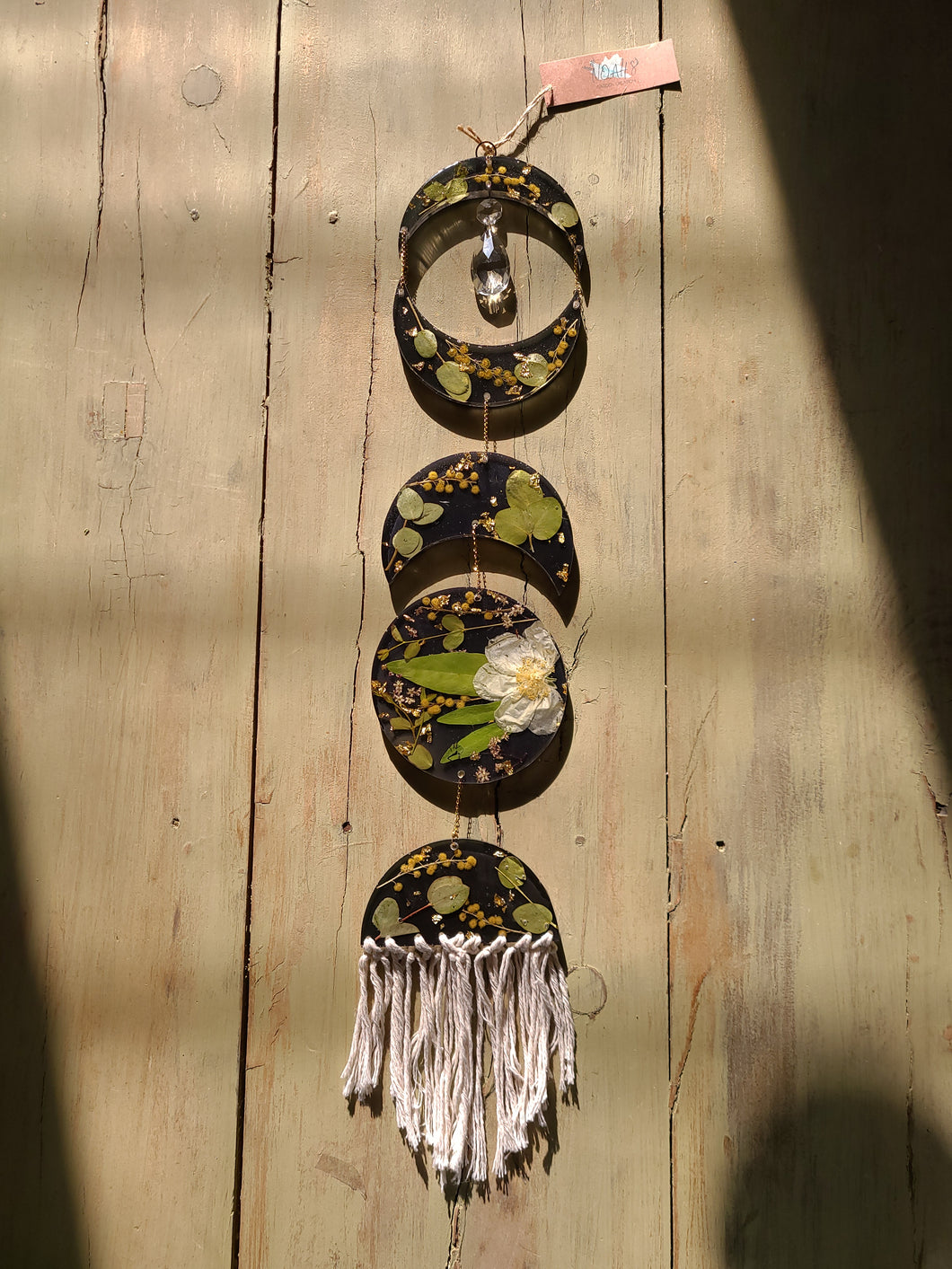 Moon Phase floral wall decor, Resin wall hangings, crystal drop, handmade tassels