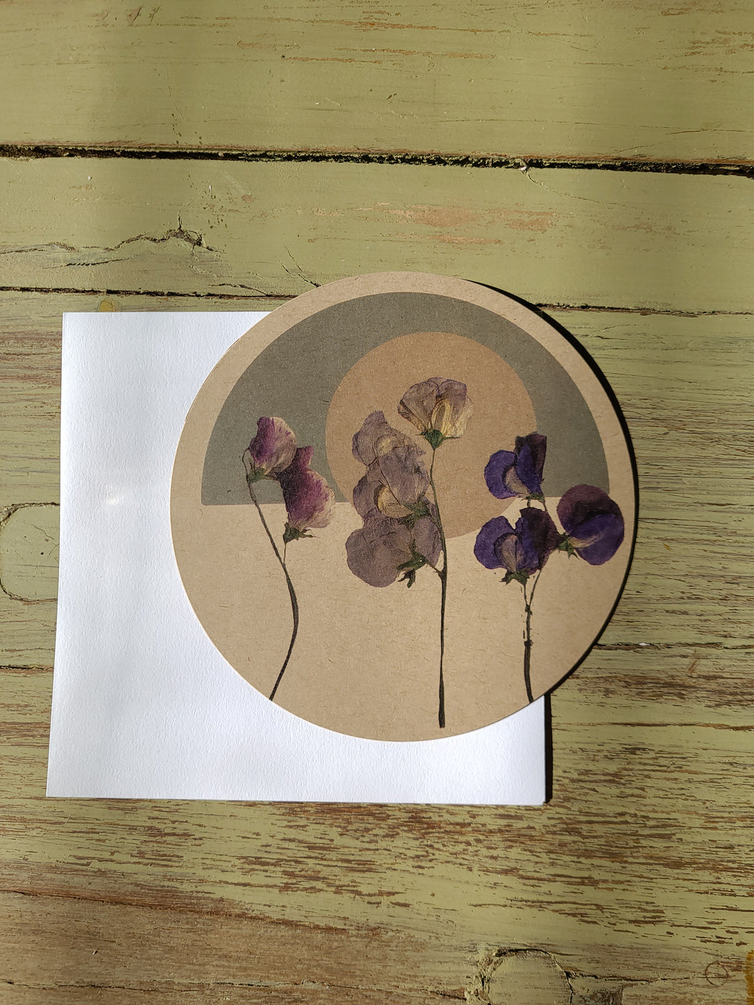SINGLE Digitalized Pressed Sweet Pea Postcards, One-sided postcard printed on Kraft paper with envelope