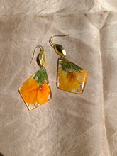 Load image into Gallery viewer, California Poppy Dangles, real pressed flower in resin
